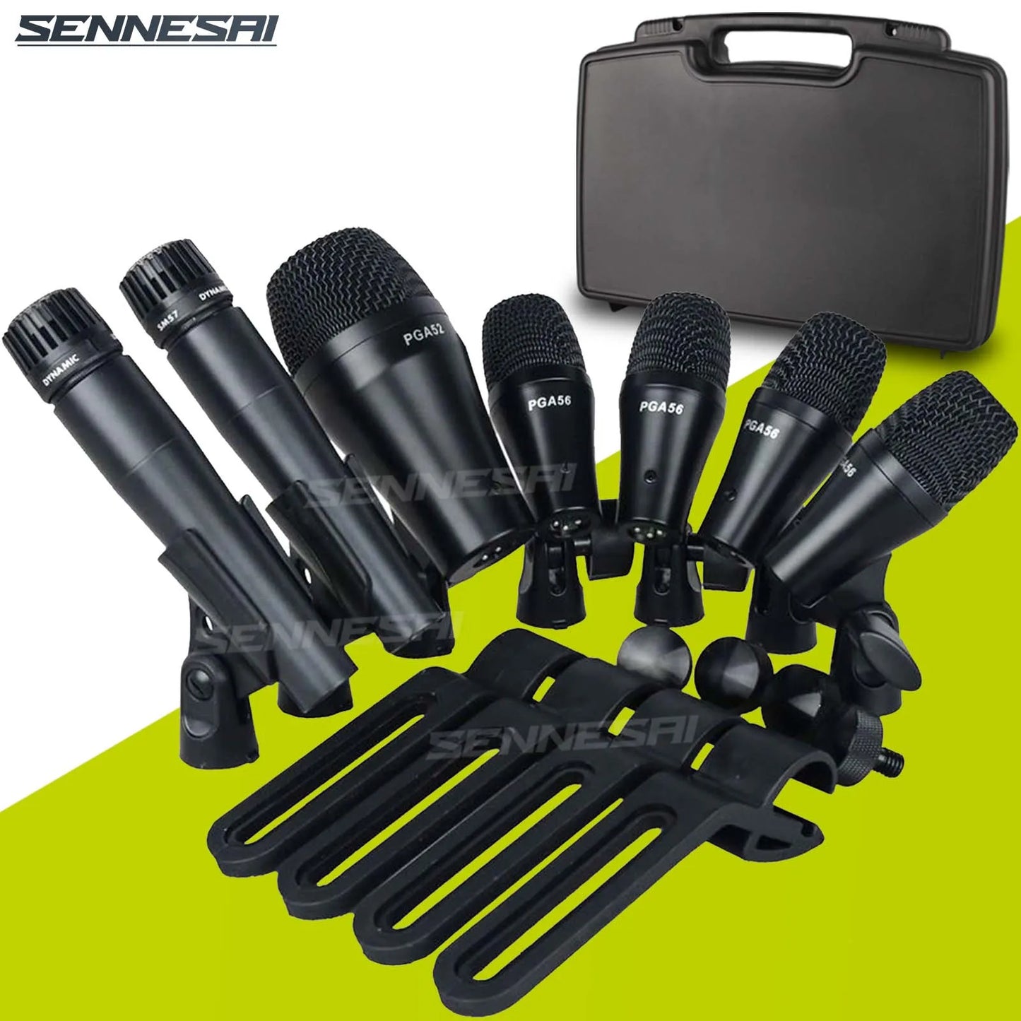 SENNE PGA-DMK7 7-Piece Wired Dynamic Drum Microphone Kick Bass, Instrument Tom/Snare & Cymbals Mic Set With Box Use，Top Quality！