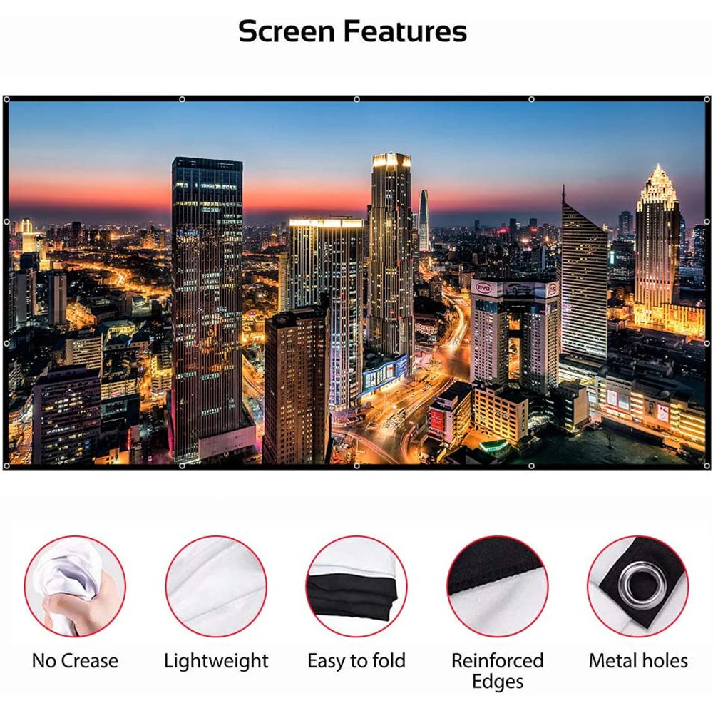 60-200 Inch Portable Foldable Projector Screen High Density White Less Creases Soft Projection Screen 16:9 Indoor Outdoor