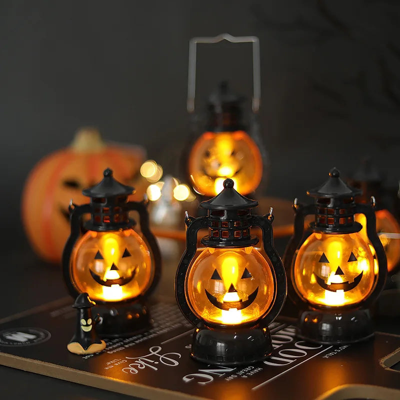 Halloween Pumpkin Lamp Ghost Lamp Horror Candle LED Lamp Retro Small Oil Lamp Horror Props  Halloween Decorations For Home