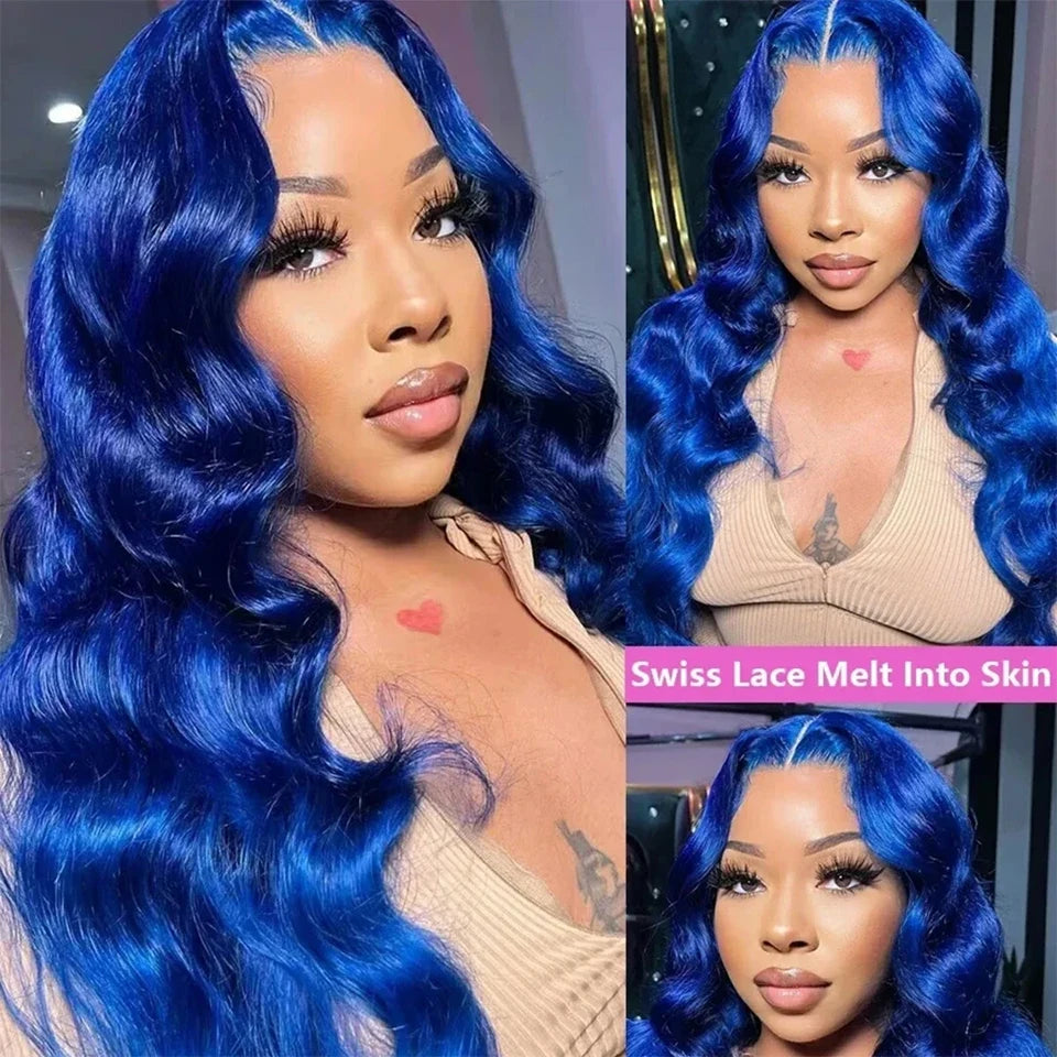 Transparent Lace Front Human Hair Wigs Blue Colored Body Wave Wigs 13x4 Lace Front Wig Brazilian 100% Human Hair Wigs For Women