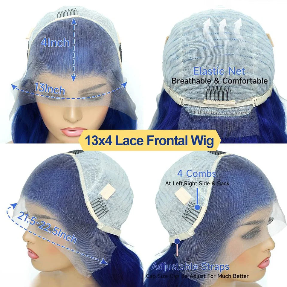 Transparent Lace Front Human Hair Wigs Blue Colored Body Wave Wigs 13x4 Lace Front Wig Brazilian 100% Human Hair Wigs For Women