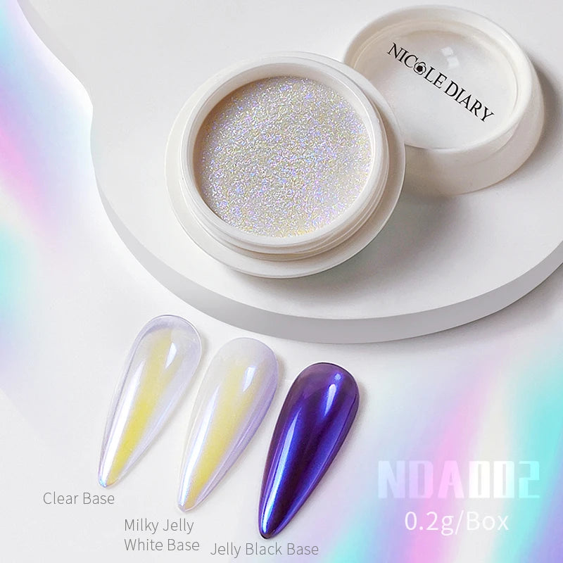 NICOLE DIARY Nail Powder Pigment Pearl White Rubbing on Nail Art Glitter Dust Chrome Aurora Manicure  Decoration DIY