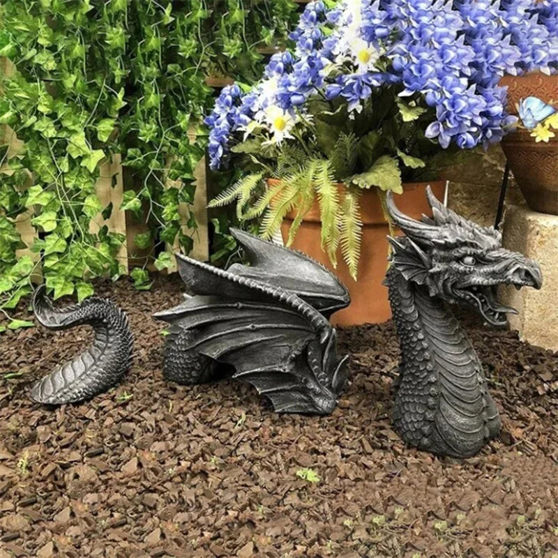 Dragon Sculptures Resin Giant Lawn Sculpture Gothic Fantasy Dragon Figures Art Garden Patio Lawn Statues Furnishings Decoration