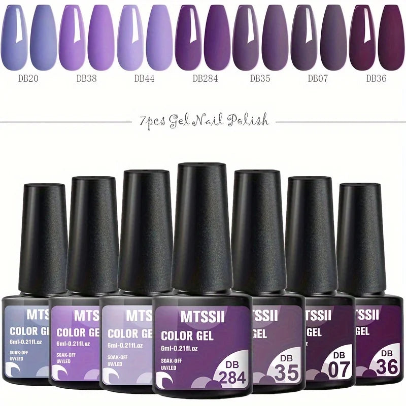 Mtssii 7pcs/set Gel Nail Polish Set For All Season Nail Art Semi-permanent nail polish Soak Off UV/LED Gel Polish nail supplies