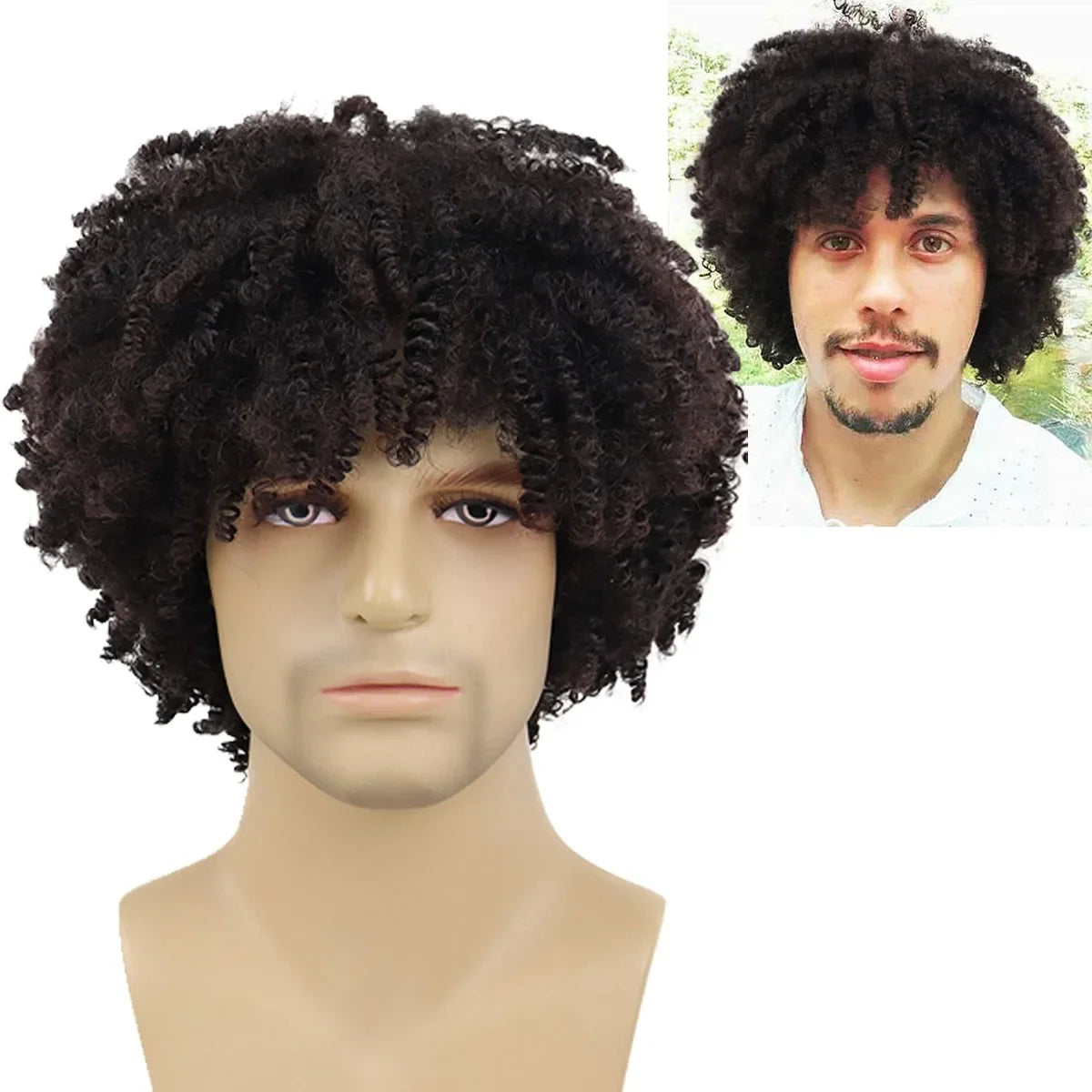 GNIMEGIL Synthetic Afro Curly Hair Wig with Bangs for Man Wig Short Natural Hair Male Wig 80s Costume Halloween Wig Cosplay Wigs