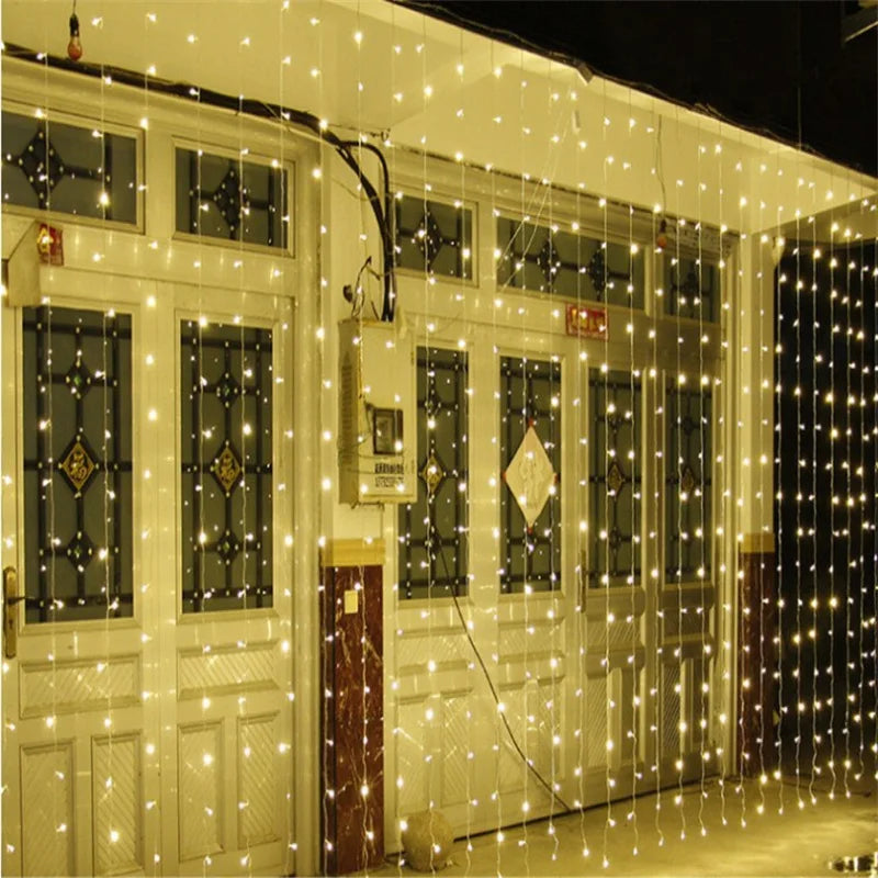 Solar Curtain Light LED Outdoor Waterproof 300leds Garland Decoration String Lights Yard Christmas Fairy Garland String Lights