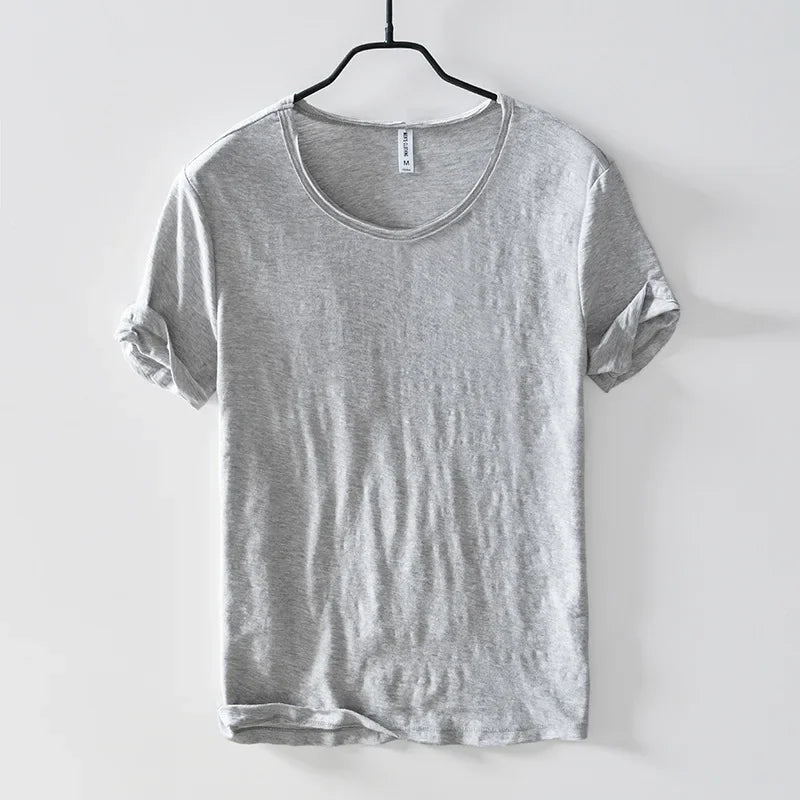 Retro Raw Edge T-Shirt for Men, 100% Cotton, Lightweight,Breathable,Slim-fit, Monochromatic, O-Neck, Casual Basic Top