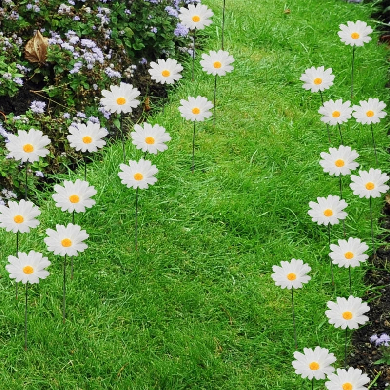 20pcs Daisy Flower Garden Stakes Decoration Yard Lawn Ornaments Waterproof