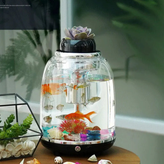 Mini Intelligent Aquarium Table PC Round Small Fish Tank Landscape Tank Automatic Filtering Bucket Fish Tank With LED Light