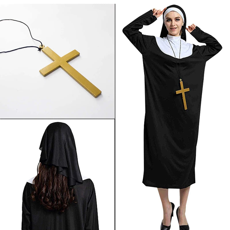 Missionary Cosplay Costumes For Adult Halloween Carnival Priest Nun Long Robes Religious Pious Catholic Church Vintage Medieval