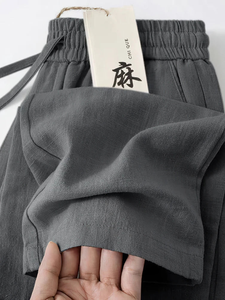 Straight Casual Cotton Linen Pants Men Wide Leg Lightweight Baggy Cotton Sweatpants Male Ankle-Length Walking Trousers Work