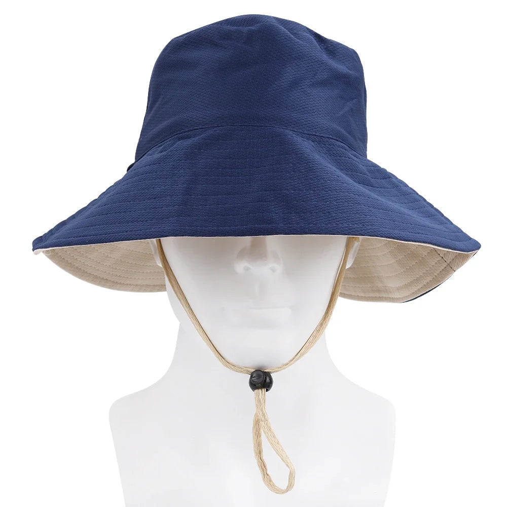 Double-sided Foldable Bucket Hats For Women Fashion Big Brim Solid Color Fisherman Hat Outdoor Travel Visor Caps Summer Sun Hat