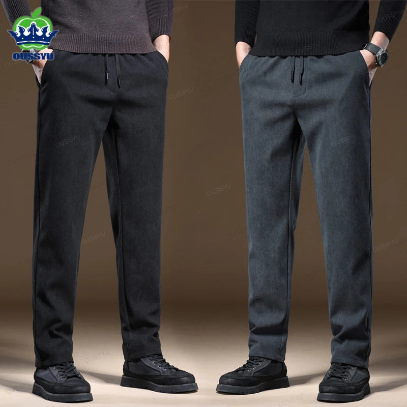 High Quality Autumn Winter Corduroy Pants Men Drawstring Elastic Waist Thick Outdoors Zipper Pocket Casual Trousers Male Gift