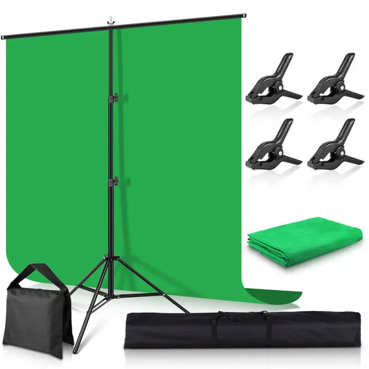 6.5FT Background Support with 2*3m Green Screen Chromakey,Photo chrome green backdrop stand with Clip for Shooting Video studio