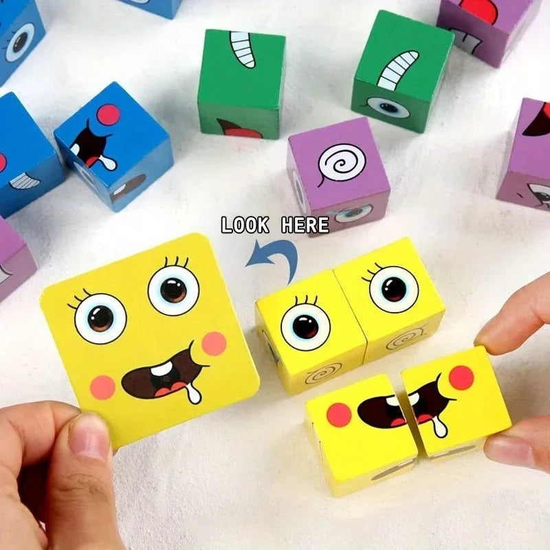 Kids Face Change Cube Game Montessori Expression Puzzle Building Blocks Toys Early Learning Educational Match Toy for Children