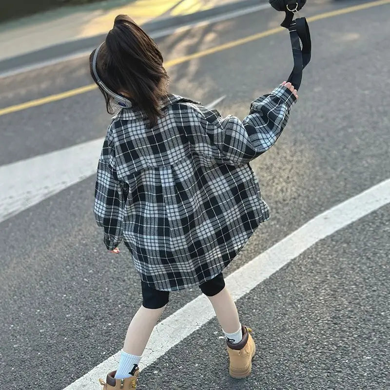 Plaid Shirts & Blouses For Girls Korean Children's Clothing 2023 Autumn Winter Cotton Baby Tops Children Kids Boys Wear 2 Years