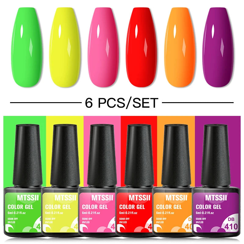 6PCS/SET Color Nail Gel Polish Set Kits  Base Top Coat  Varnish Soak Off UV Gel LED Semi Permanent All For Manicure Nail Art