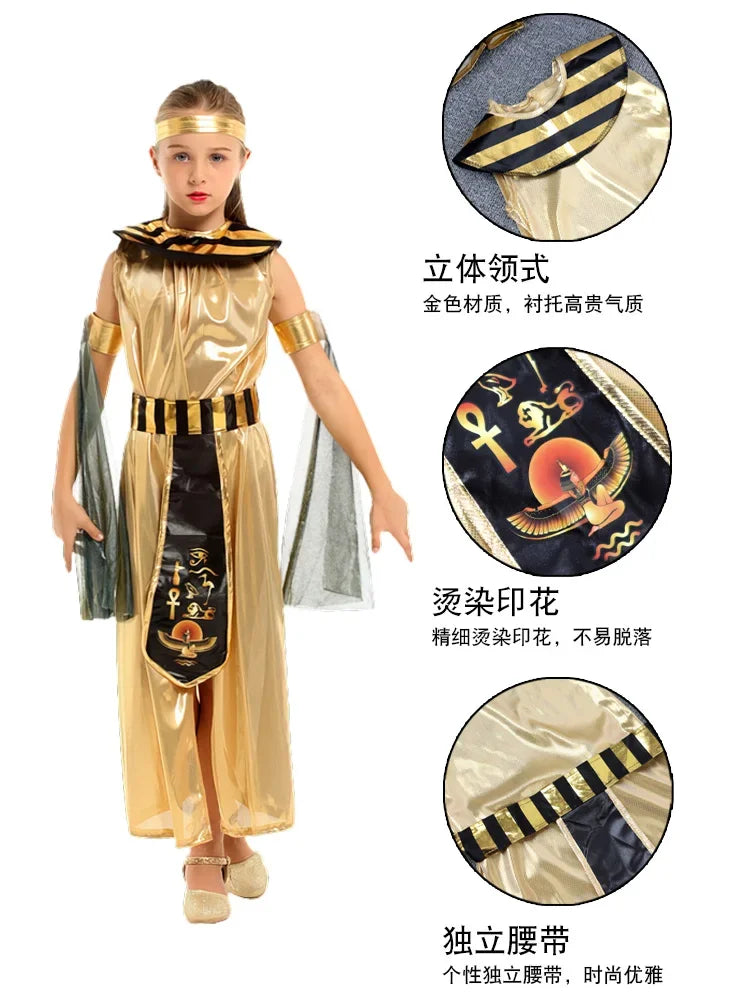 Parents-child Ancient Egyptian King Pharaoh Halloween Goddess Cleopatra Cosplay Costume ，Role Play Performace Outfit