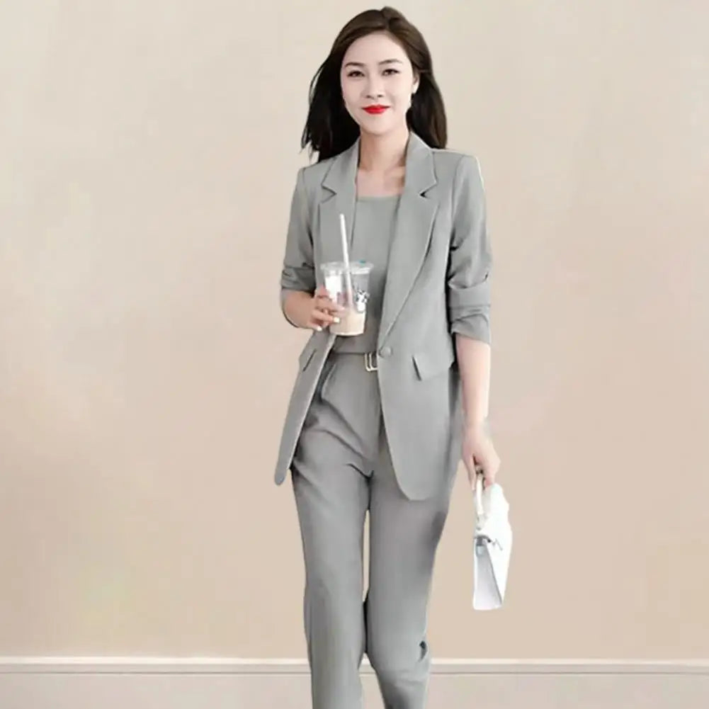 3 Pcs/Set Lady Business Outfit Women Cardigan Vest Coat Pants Suit Solid Color Formal Business Clothes Jacket Trousers Top Suit