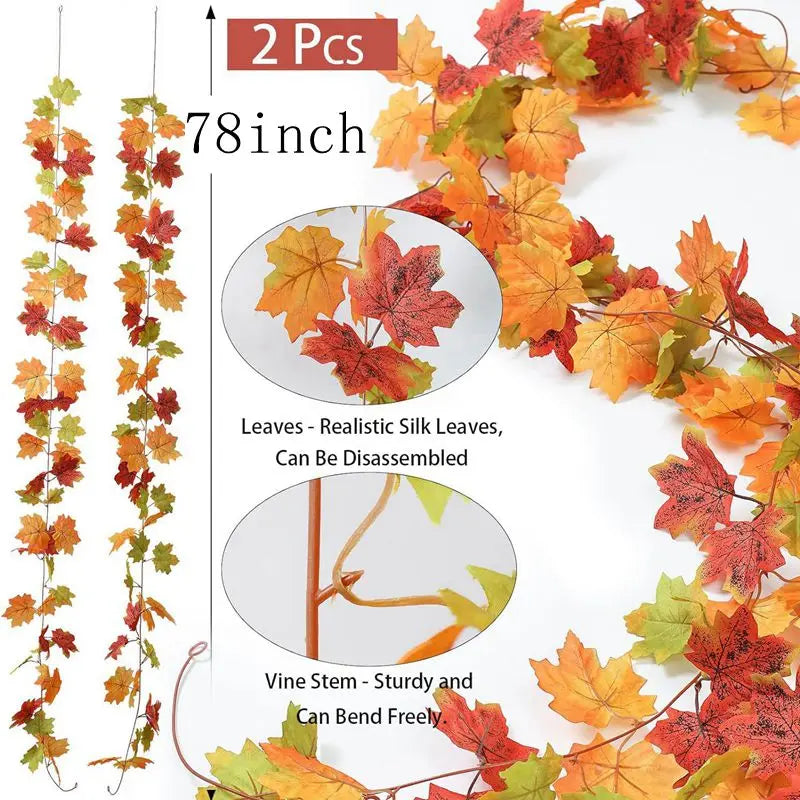 Artificial Maple Leaf Fall Maple Garland Fall Leave Vine for Home Room Decor Garden Wedding Party Halloween Christmas Decoration