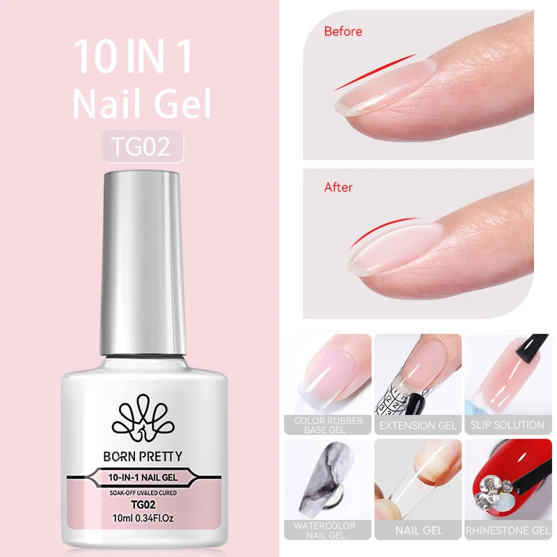 BORN PRETTY 10ML 8-in-1 Strong Nail Glue Gel Nail Polish Transparent Clear Function Gel Thickness Rubber Base Rhinestone Glue