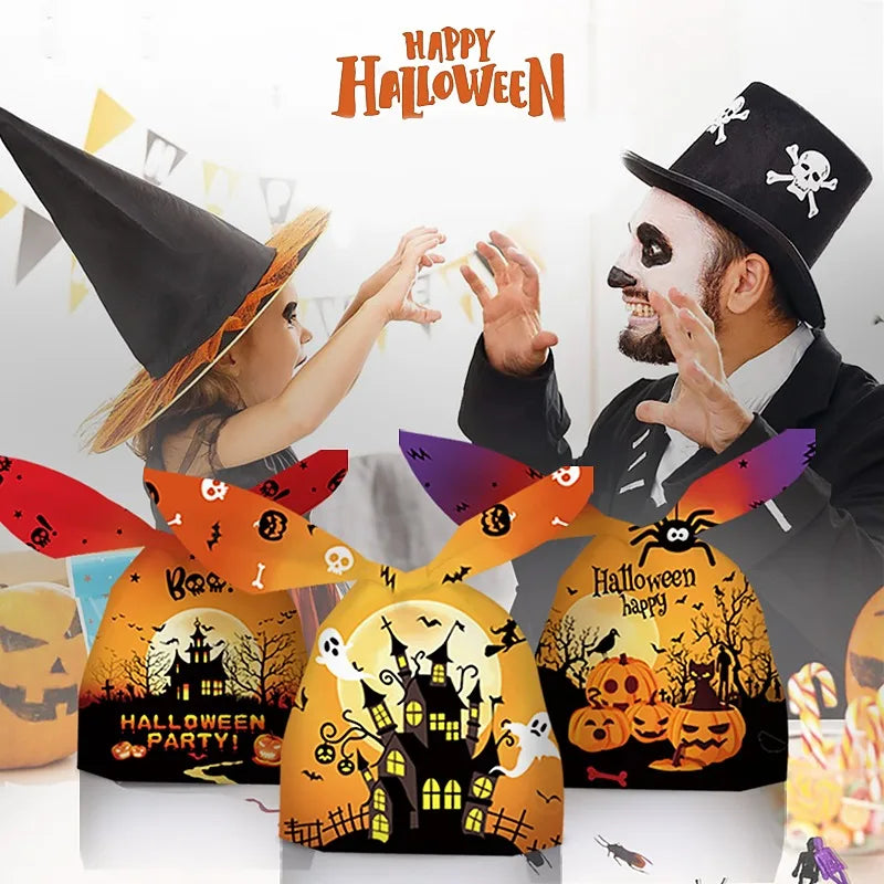 Cartoon Halloween Skull Candy Bags Rabbit Ear Plastic Packaging Pumpkin Trick or Treat Snack Gift Bag Kid Festive Party Supplies