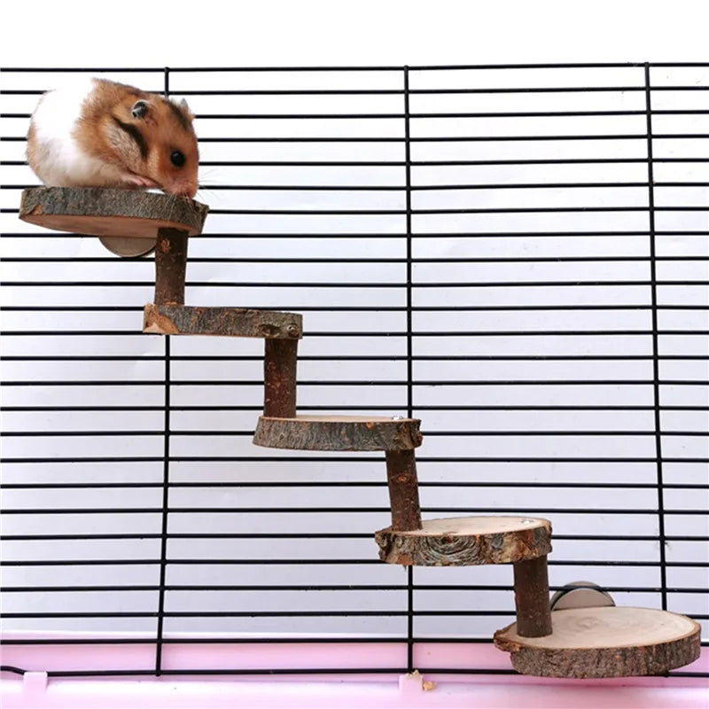 Hamster Wooden Ladder Toy Climbing Stairs Birds Parrot Exercise Perches Stand Platform Teeth Care Molar Toys Cage Accessories