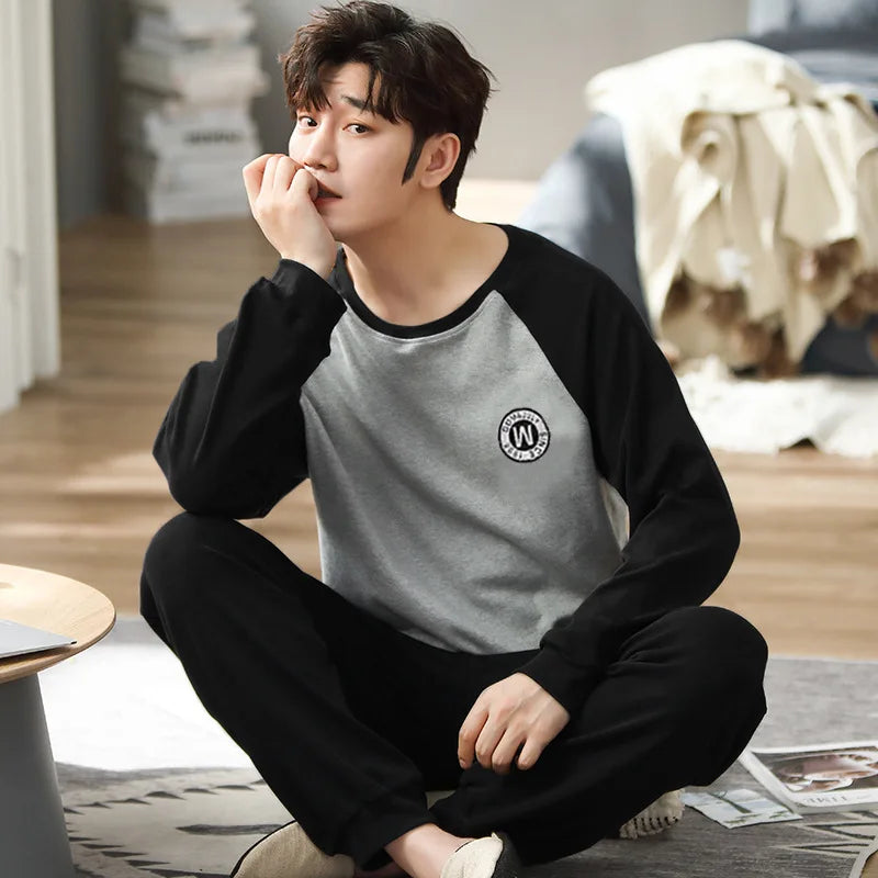 Spring And Autumn 2 Pairs Of Pajamas Men's Models Of Youth Sports Long-Sleeved Loose Casual Home Wear Suit Men's Pajama Set