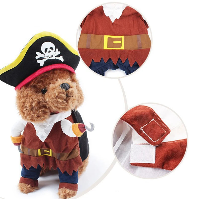 Halloween Funny Dog Cat Costume Party Fancy Dressing Up Pirate Suit Pet Corsair Clothes Jacket Chihuahua French Bulldog Cosplay