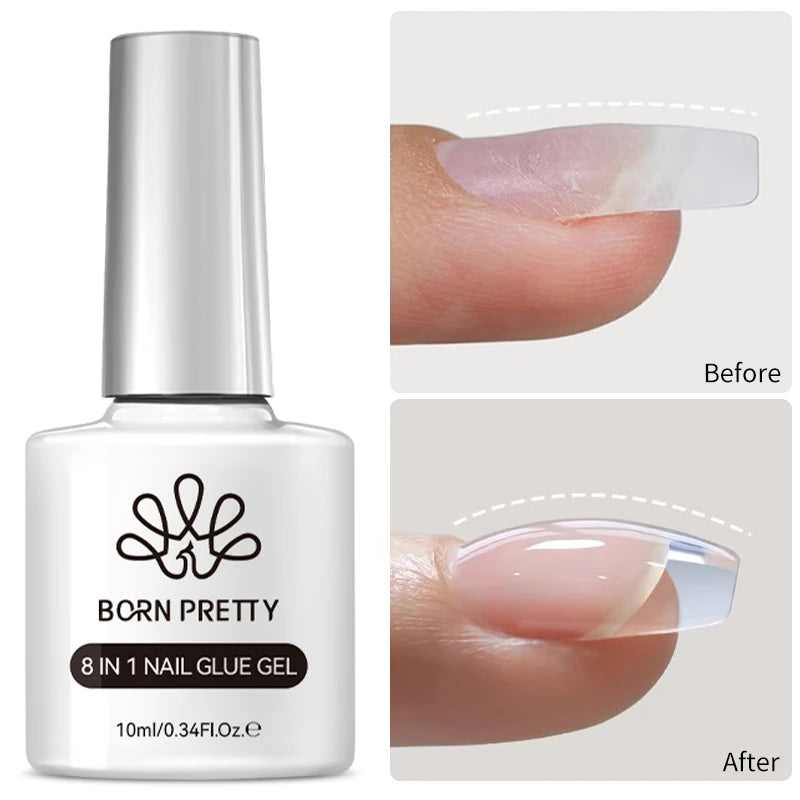 BORN PRETTY 10ML 8-in-1 Strong Nail Glue Gel Nail Polish Transparent Clear Function Gel Thickness Rubber Base Rhinestone Glue