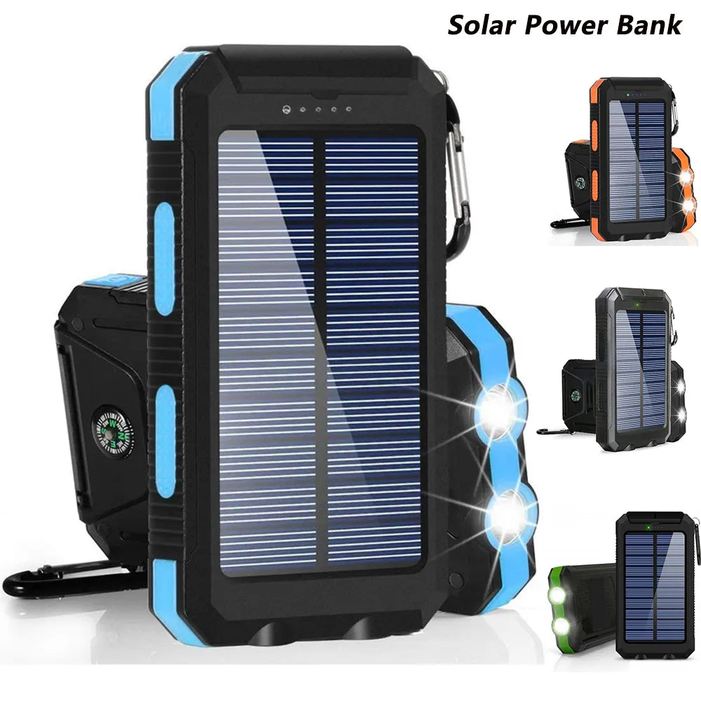 20000mAh Portable Solar Power Bank Charging Poverbank Three defenses External Battery Charger Strong LED Light Double USB Power