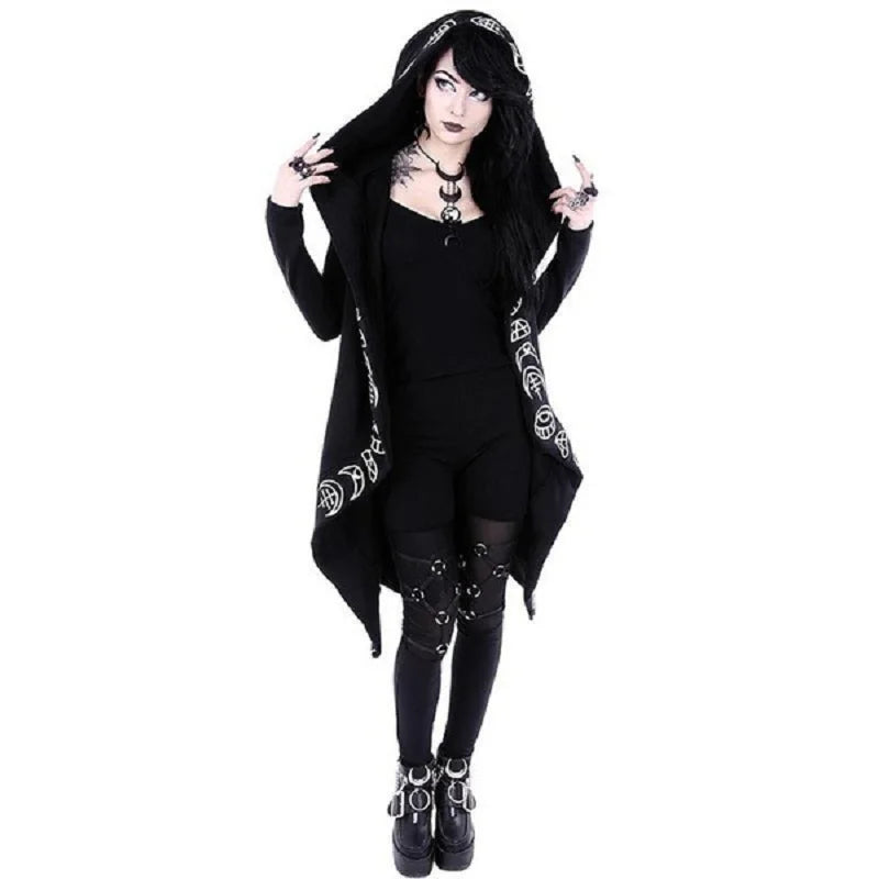 Fashion Trend Ladies Punk Moon Pattern Printing Long-sleeved Cardigan Sweater Long Style