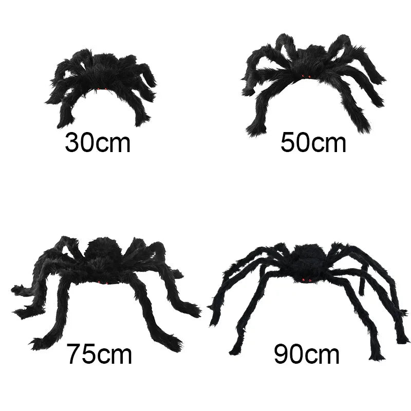 90/75/50/30cm Halloween Black Spider Decoration Big Fake Plush Spider For Halloween Party Outdoor Decor Haunted House Trick Toys