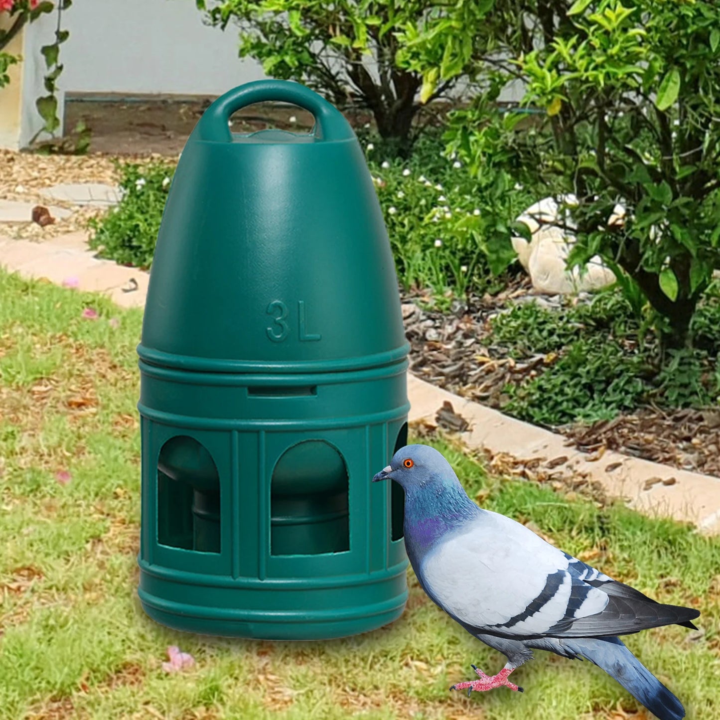 Bird Water Drinker with Hanging Handle Green 3L Large Capacity Water Pot Container for Parakeet Chicken Dove Feeder