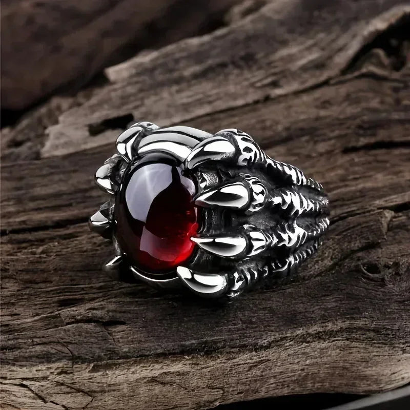 Dragon Claw Vintage Punk Gothic Ruby Men's Alloy Casting Ring New Popular Jewelry Manufacturer