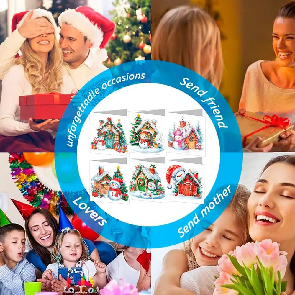 Christmas House Cards 6X Make Rhinestone Painting Cards With Envelopes Christmas Rhinestone Art Painting Greeting Cards For