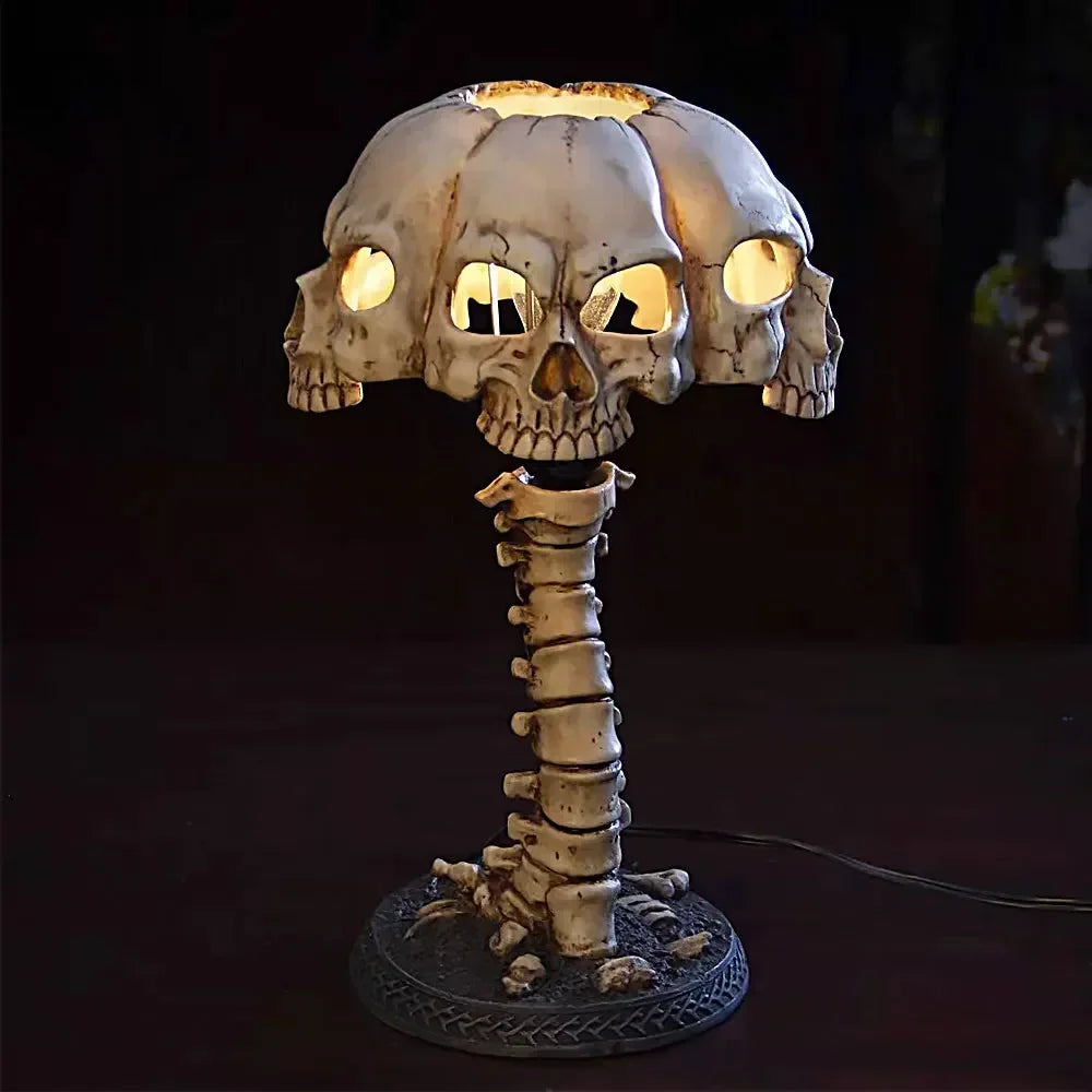 Halloween 3D Gothic Skull Table Lamp Skeleton Desktop Light Spooky 4 Head Resin Night Decorative Light Party Home Ornament Gifts