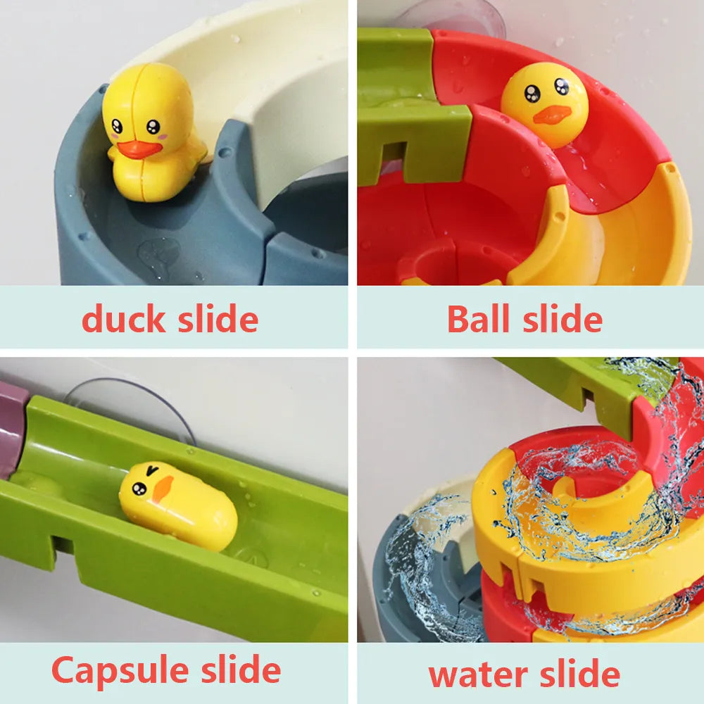 Baby Bath Toys DIY Marble Race Run Assembling Track Bathroom Bathtub Kids Play Water Spray Toy Set Stacking Cups For Children